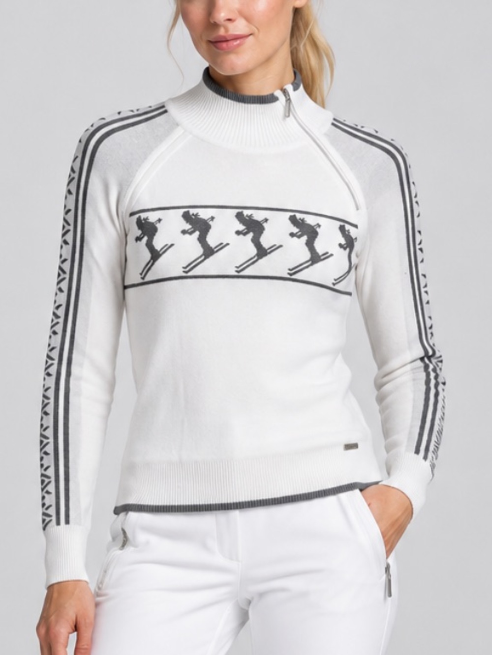 NILS Ski 1/4 Zip Sweater Long Sleeve in White and Grey